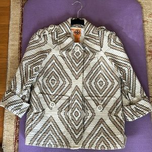 Tory Burch, fully lined, cropped jacket with Zipper and Tory snap button closure